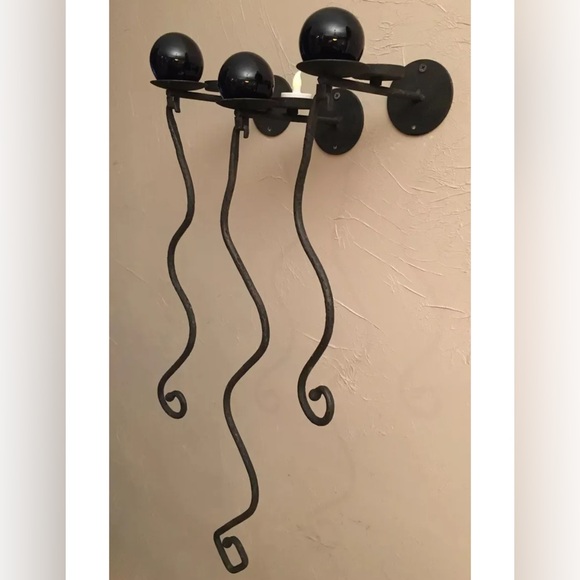 Ganz Set/3 Wrought Iron Wall Mount Sconces Purple Glass Candle Holders - Picture 2 of 10